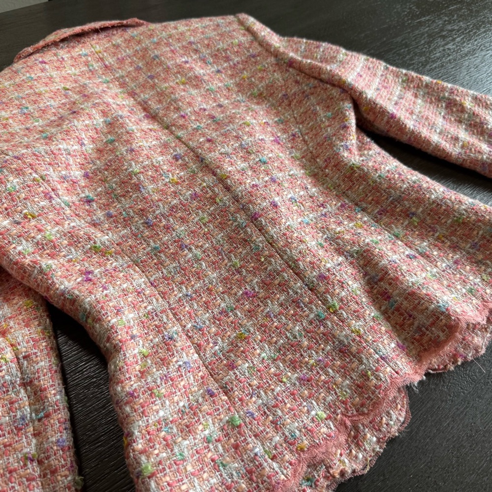 Vintage Pink Woven Knit Tweed Suit Jacket 4 ICE - Picture 6 of 13